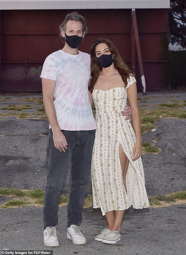 Aubrey Plaza and beau Jeff Baena attend socially-distanced drive-in